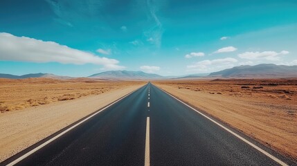 Naklejka premium Highway road stretching through a desert landscape, empty and vast