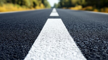 Detailed view of asphalt with freshly applied thermoplastic road marking.