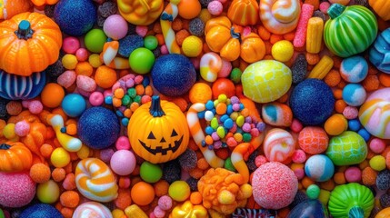 Fototapeta premium vibrant halloween candy arrangement background