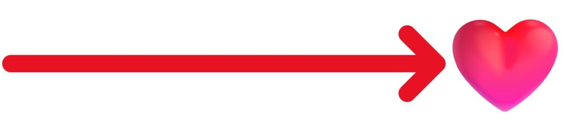 red arrow and heart isolated on white background