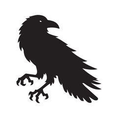 Obraz premium Raven Bird Vector Illustration in black and white - Raven Clipart Design 