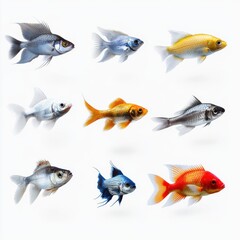 Naklejka premium Colorful Fish Species on White Background