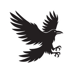 Obraz premium Raven Bird Vector Illustration in black and white - Raven Clipart Design 