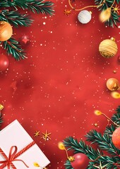 Beautiful Christmas greeting card with a festive background featuring a sparkling Christmas tree adorned with colorful balls