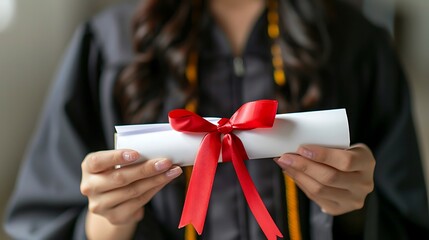 Graduate proudly holds diploma with symbolizing achievement and beginning of new chapter for celebrating success education milestone and future opportunity concept.