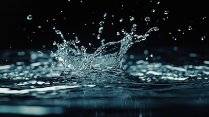 Close-Up of Water Splashing in Dark Background Capturing Motion and Fluid Dynamics