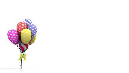 A vibrant bunch of colorful, patterned balloons tied together with a yellow ribbon, set against a white background. The festive design creates a cheerful, playful atmosphere, ideal for celebrations.