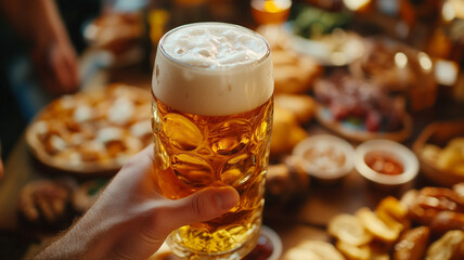 Cheers to a festive gathering with craft beer and delicious food at a lively celebration