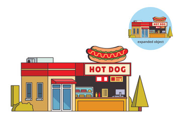 Vector illustration of Hot Dog Store Building with Editable Outline