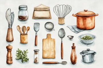 Hand-drawn watercolor cooking card featuring vibrant culinary illustrations, perfect for recipe sharing and kitchen inspiration.