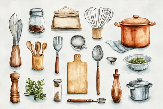 Hand-drawn watercolor cooking card featuring vibrant culinary illustrations, perfect for recipe sharing and kitchen inspiration.