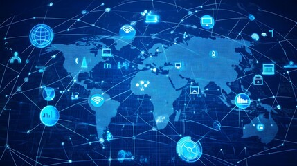 Business connection and social network on blue background. 