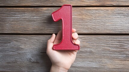 A hand holding a number one