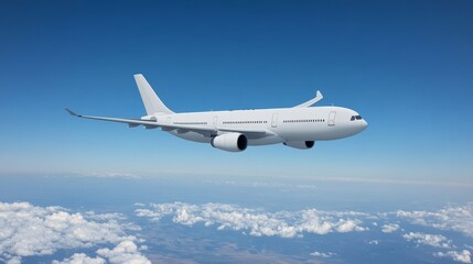 Obraz premium Airplane flying in the sky travel background with commercial flying airplane with blank livery