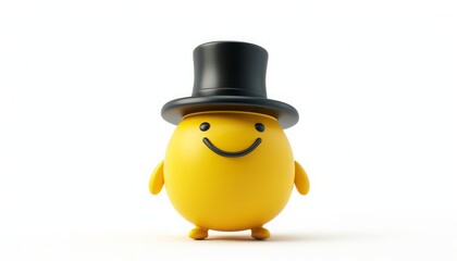 Cute yellow cartoon character wearing a black top hat, depicting a cheerful and friendly mascot