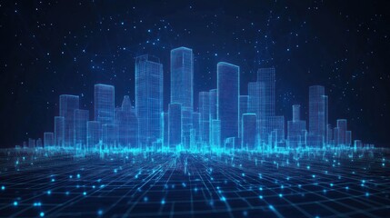 Fototapeta premium Futuristic Cityscape: A Digital Metropolis Illuminated by Technology