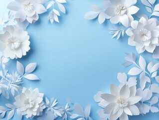 Fototapeta premium Paper Flowers on Blue Background