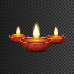 Diwali Diya Vector Art on Transparent BG