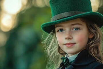 Young girl with green top hat