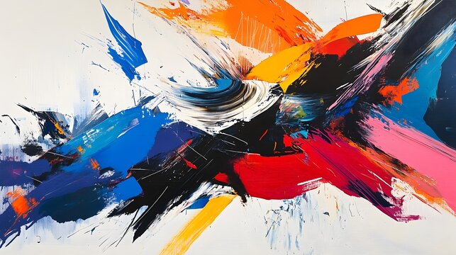 Large, sweeping brushstrokes in bold colors, creating a sense of movement 