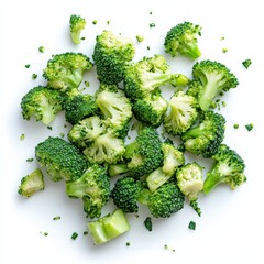 Freshly chopped broccoli pieces showcasing vibrant green color, perfect for healthy recipes and meal preparations.