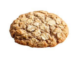 Close-up of a delicious, chewy oatmeal cookie on a white isolated background.
