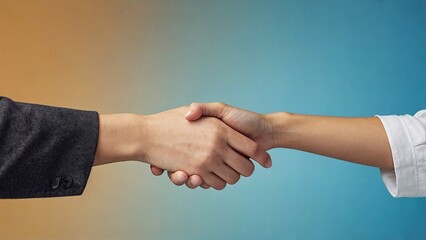 Handshaking between black and white shirts
