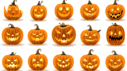 A set of spooky Halloween pumpkins 