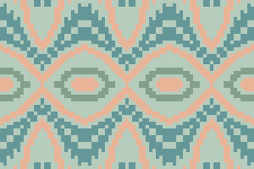 Pixelated Seamless Ethnic Patternfolk Embroidery, Aztec Geometric Ornament Print. Design for Carpet, Wallpaper, Clothing, Wrapping, Fabric
