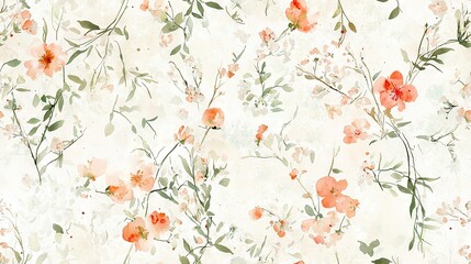  Wallpaper featuring orange and pink flowers against a white background, adorned with green foliage