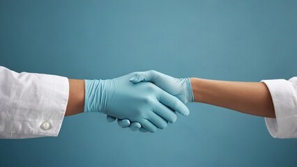 Shaking hands with blue gloves medical friendship