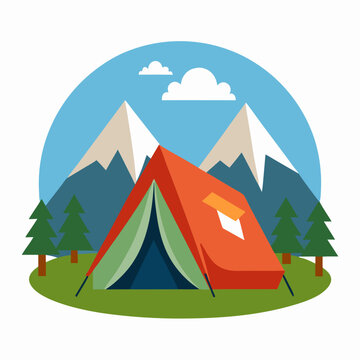 recommend clip art: Camping tent in outdoor travel shelter for hiking vector illustration