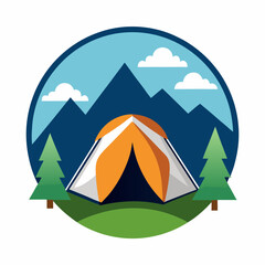 Camping tent in outdoor travel shelter for hiking vector illustration