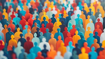 A vibrant crowd of diverse individuals representing unity in a colorful paper cut art installation