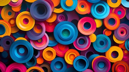 A maze of overlapping circles in vibrant colors, creating a sense of disorientation 