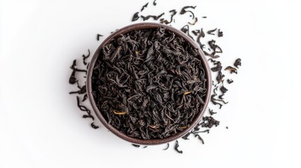 Fototapeta premium Darjeeling dry black tea in shape circle isolated on white top view