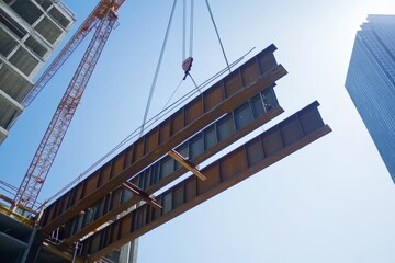 Construction Beam Being Lifted By Crane