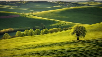 Fototapeta premium Lone Tree on Rolling Green Hills