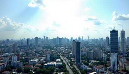 Fototapeta premium Bustling cityscape under a clear sky