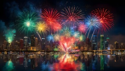 Fototapeta premium Colorful fireworks over the city