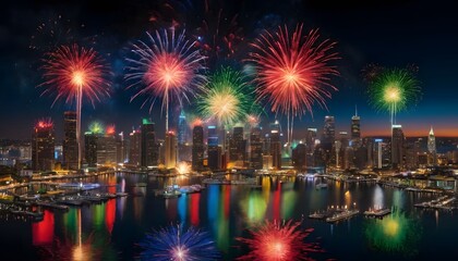 Colorful fireworks over the city