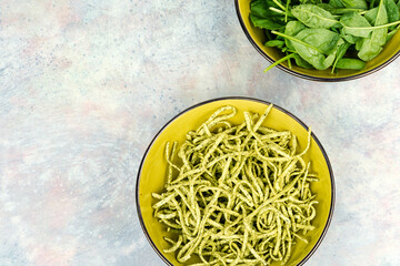 Homemade spinach pasta.