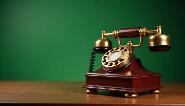 Classic elegance  Vintage rotary phone on wooden desk