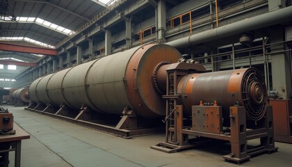  Industrial might  A large rusted machine in a factory setting