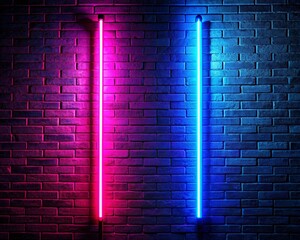 A wall with neon lights and a wall with a purple and blue light