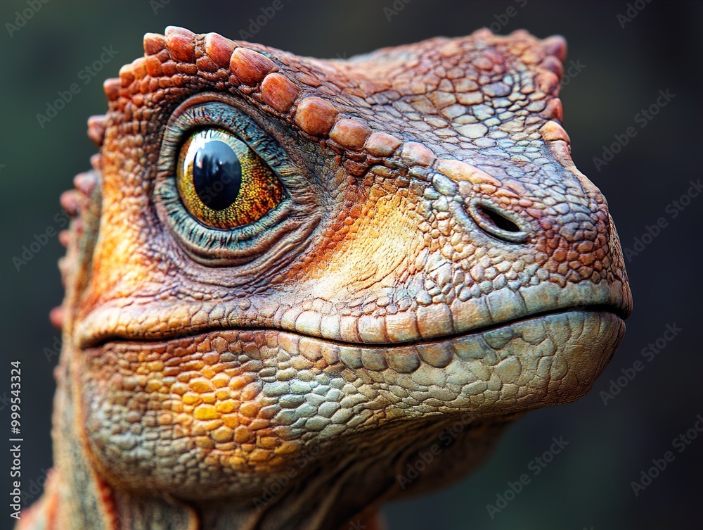 Sticker Close-Up of a Dinosaur's Head: A Detailed Look at Scales and Eye