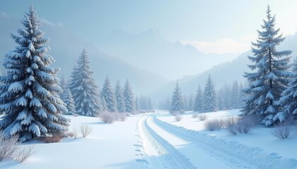 Obraz premium Snowy mountain trail serene winter landscape