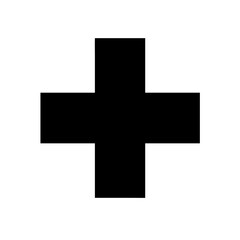 Obraz premium Solid black medical cross icon on white background for healthcare and first aid concepts 