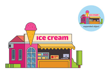 Vector illustration of Ice Cream Store or Kiosk Building with Editable Outline