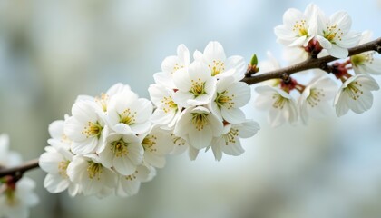 Obraz premium Blooming beauty A branch of white flowers in full bloom